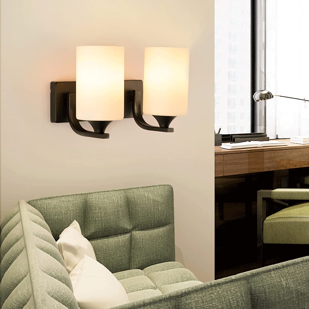 Aplique de Pared Industrial de 2 Luces, lámpara de Soporte de Metal Negro con Pantalla de Vidrio cilíndrica, iluminación Decorativa rústica Antigua E27, lámparas Sencillas Estilo l