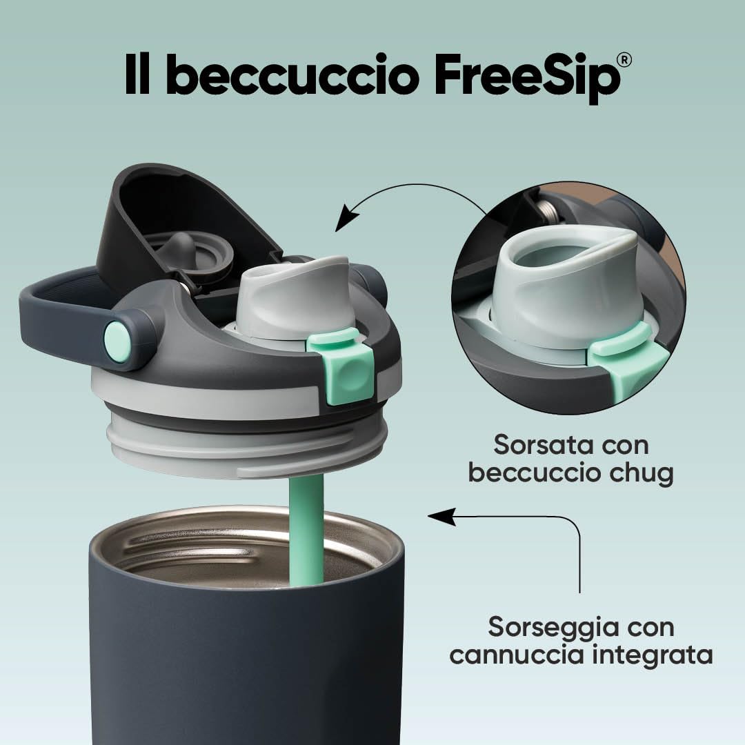 Owala FreeSip Sway borraccia termica in acciaio inox con beccuccio 2‑in‑1, 1185ml, cannuccia integrata e manico ad archetto, per viaggi, scuola e sport, senza BPA, a prova di perdite, Foggy Tide