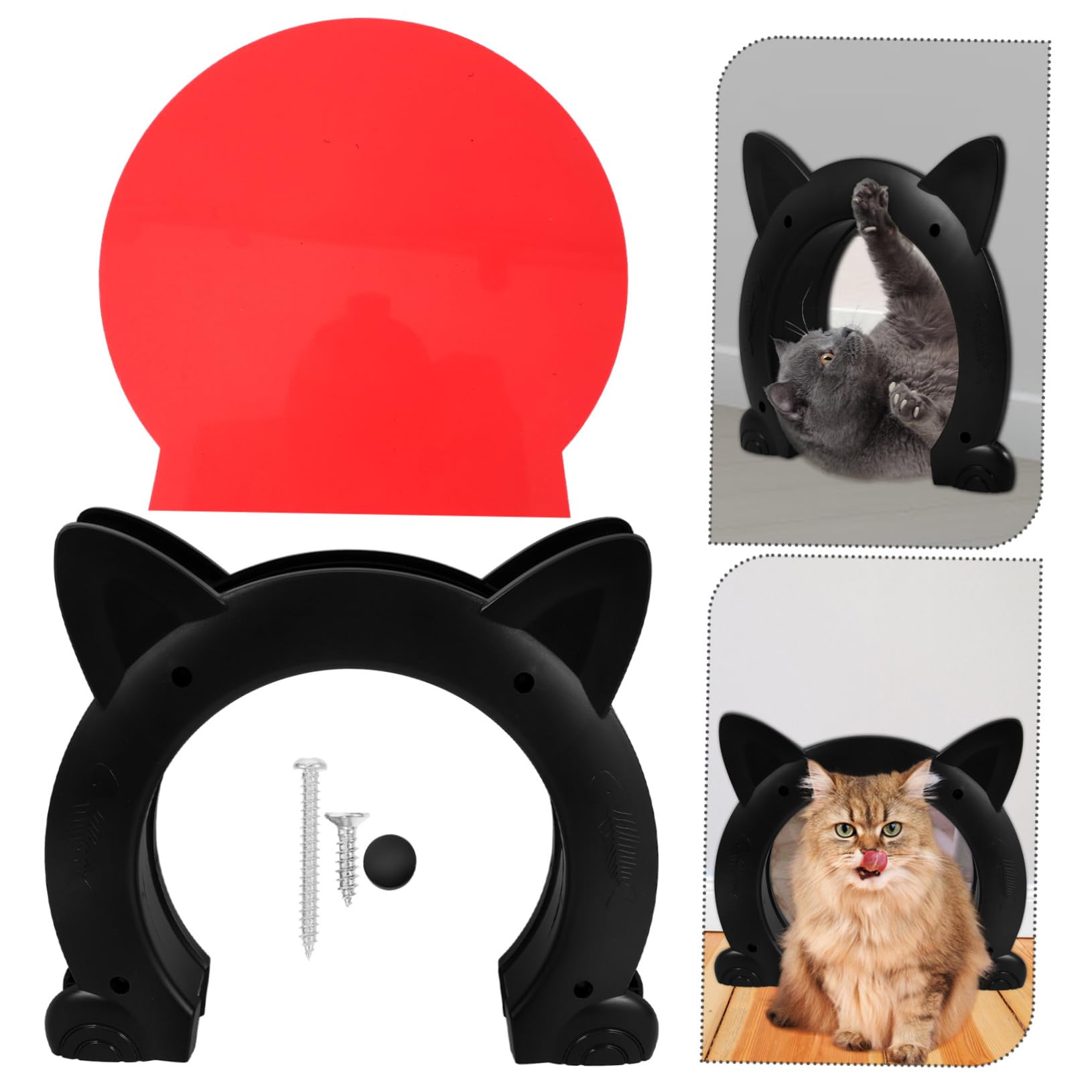 Katzenklappe aus Kunststoff mit Bequemer Zugangsfunktion | Dekorative Haustiertür für Innenräume, Schwarz, Katzenförmiges Design, für Haustierhäuser und Wohnraum
