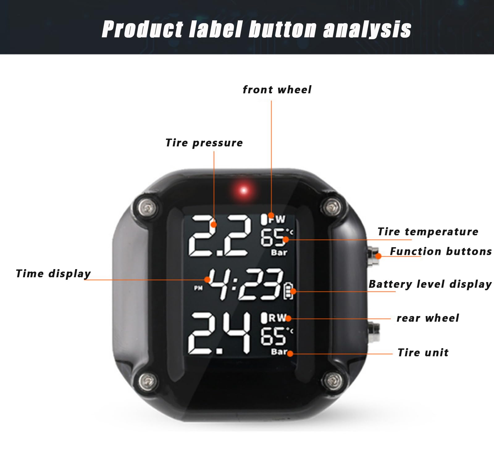 Monitor ciśnienia w oponach motocyklowych do Moto Guzzi V85 TT Travel/Adventure/Guard, wodoodporny, dwa koła Tpms do motocykla z 2 czujnikami zewnętrznymi TPMS do ładowania