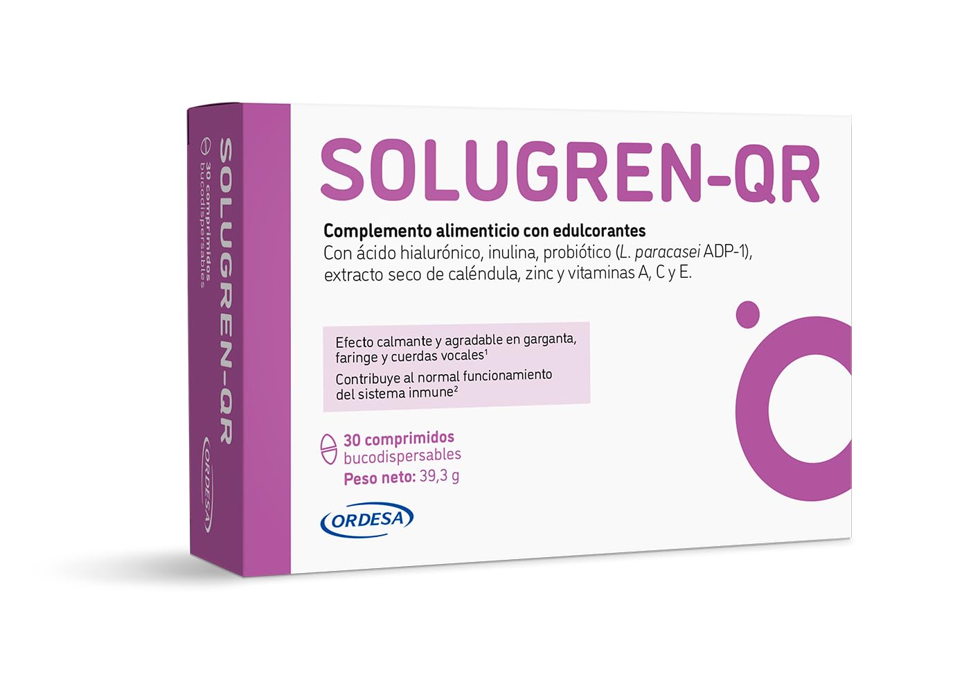 Solugren QR | 30 Comprimidos Bucodispersables | Complemento Alimenticio para el Cuidado Completo de la Cavidad Bucal con Vitaminas, Ácido Hialurónico, Caléndula, Zinc, Inulina y Probiótico