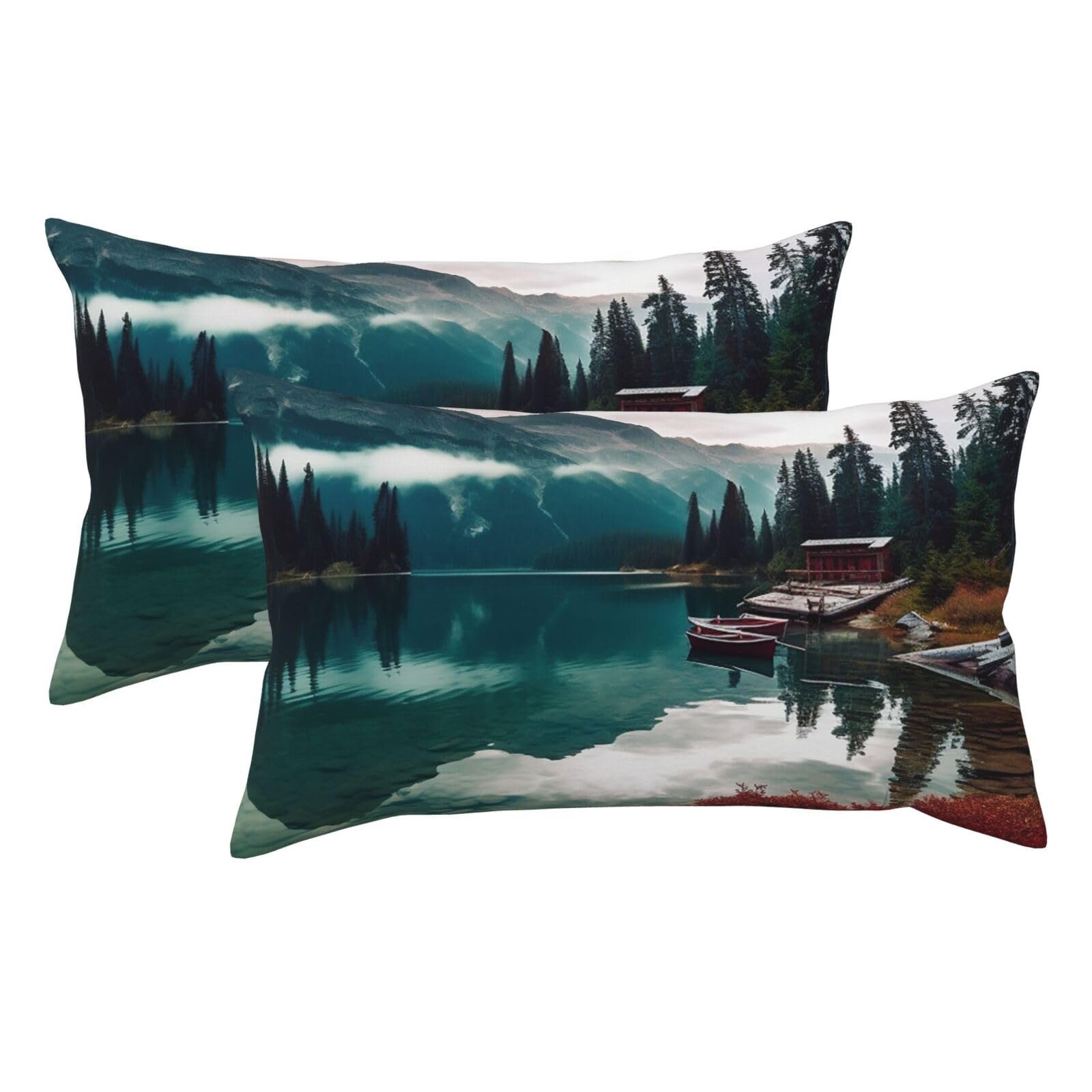 2 Pack King Size Pillow Cases for Hair and Skin Soft Breathable Pillow Case Covers with Hidden Zipper Scenic Lake Pillowcase 20x36 Inches Pillow Covers for Sleeping Gift