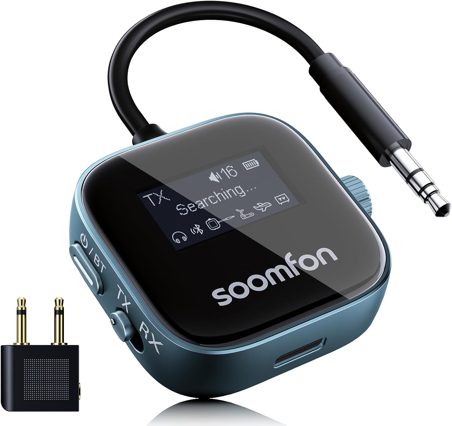 Product image of SOOMFON Transmetteur Bluetooth 5.3, 2 en 1 Adaptateur Bluetooth Jack 3.5mm AUX, Emetteur Récepteur avec écran LCD, Transmetteur Recepteur Audio pour TV/Avion/Voiture/Casque/Enceinte/chaîne Hi-FI