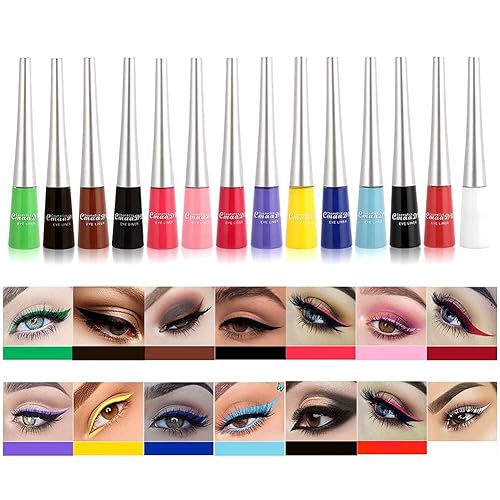 Novobey - Juego de delineadores líquidos mate, 14 colores de colores blanco neón, rojo, azul, amarillo, verde, delineador de ojos, impermeable, de