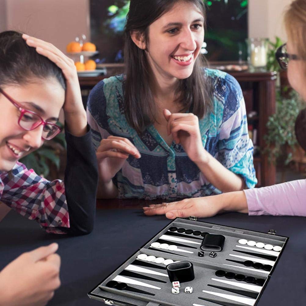 Hidyliu Juego de Backgammon Plegable para Diversión en Viajes, Juego de Mesa Clásico para Todas Las Edades, Construcción Duradera de Cuero PU, 38x23x5cm (Negro)