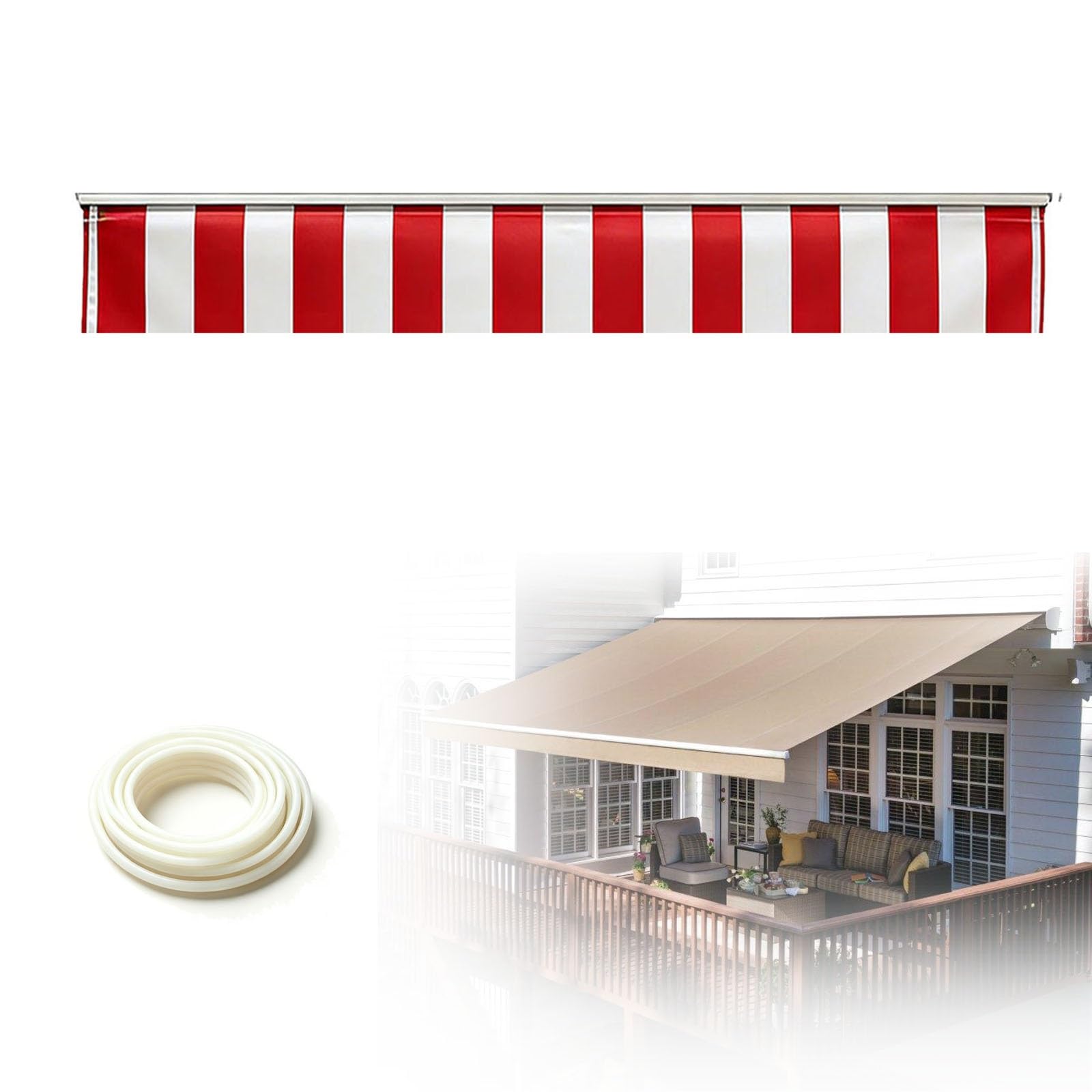 Straight Edge Awning Valance Replacement, H30cm Awning Border Fabric, Waterproof UV Resistant Polyester Valance for Patio Balcony Terrace Garden RV, Easy Installation(Red white,B290cmxH30cm)