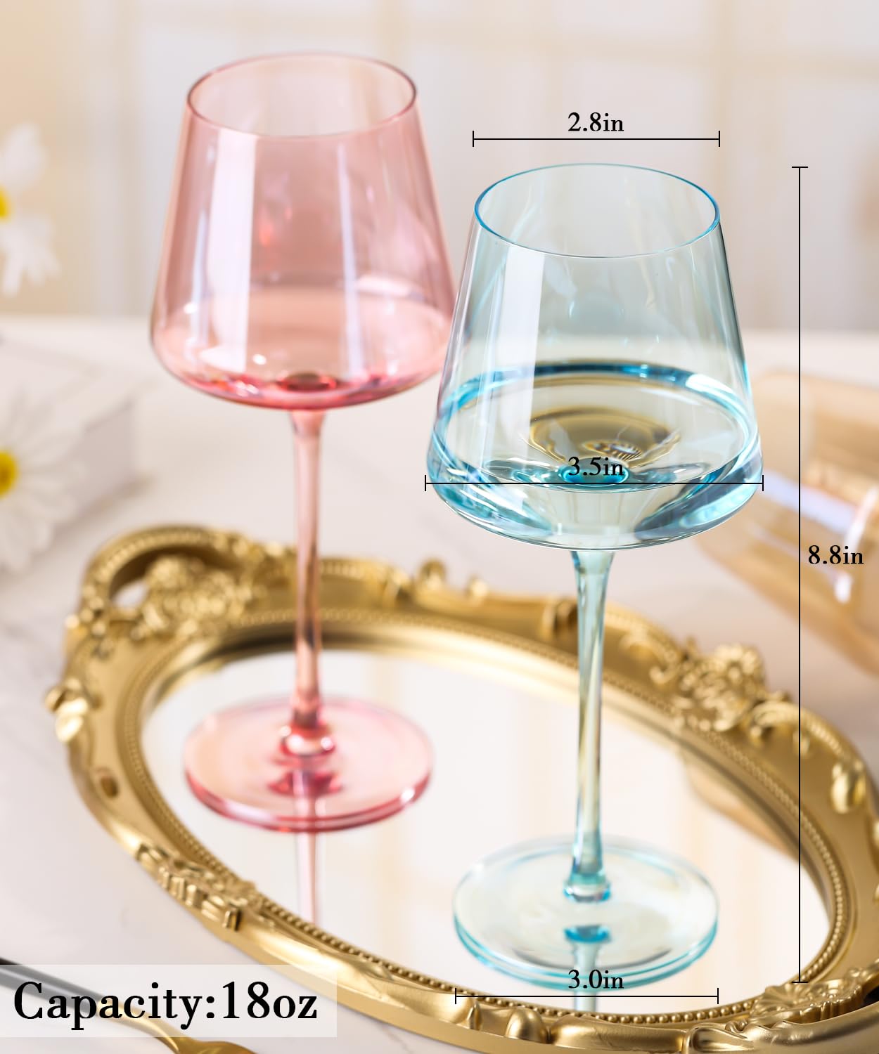 Physkoa Farbige Weingläser-Set mit 6 Stück, 530 ml, Regenbogen-Weingläser, Kristallglas, Wiederverwendbar, Zuhause, Alle Gelegenheiten