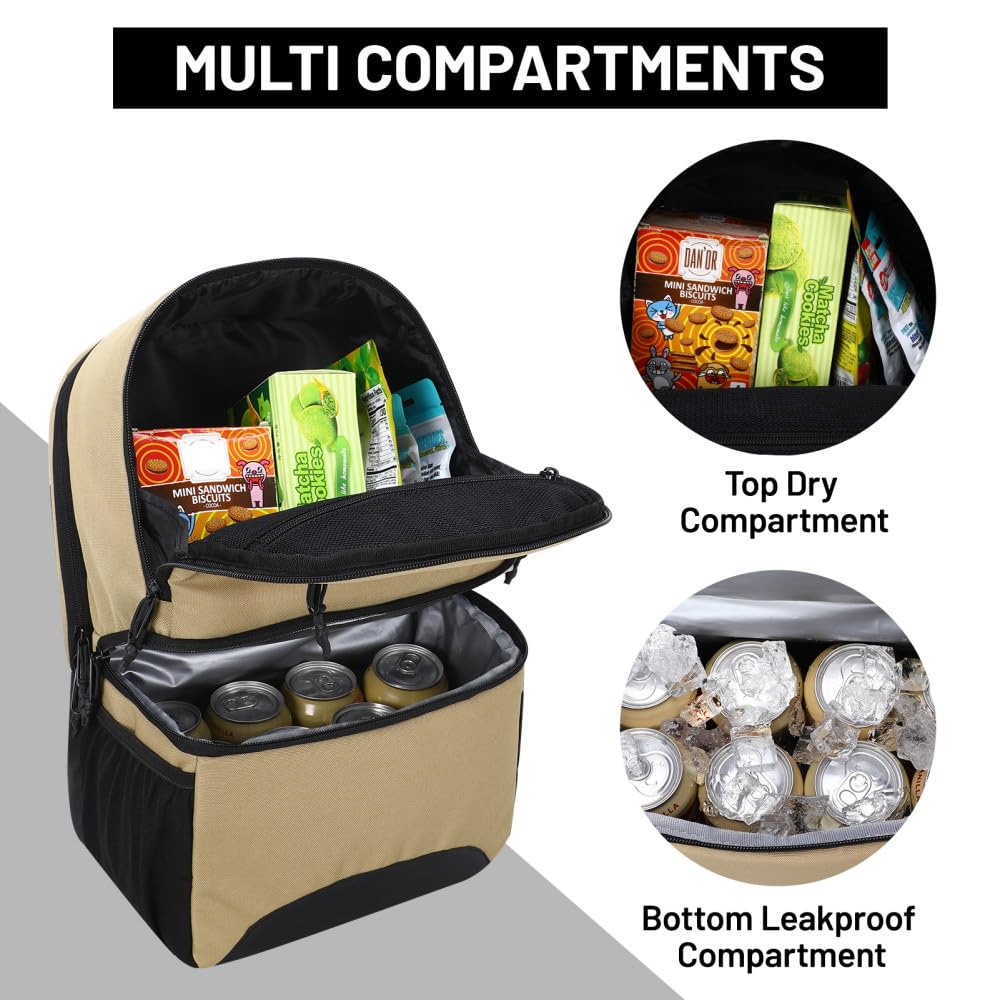 MIER 2 in 1 Insulated Cooler Backpack for Men Women Hiking Daypack with Lunch Compartment, Double Deck, Leakproof