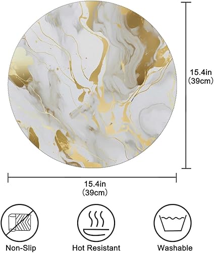 Miniatura 2 de Marble Golden Texture Round Place Mats Set of 6, Heat Resistant Washable Placemats Polyester Round Table Mats for Kitchen Home Decor Holiday Wedding