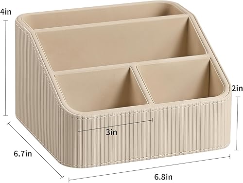 Miniatura 7 de Soporte para control remoto con 4 compartimentos, organizador de mesita de noche pequeña de piel sintética para accesorios de escritorio en el