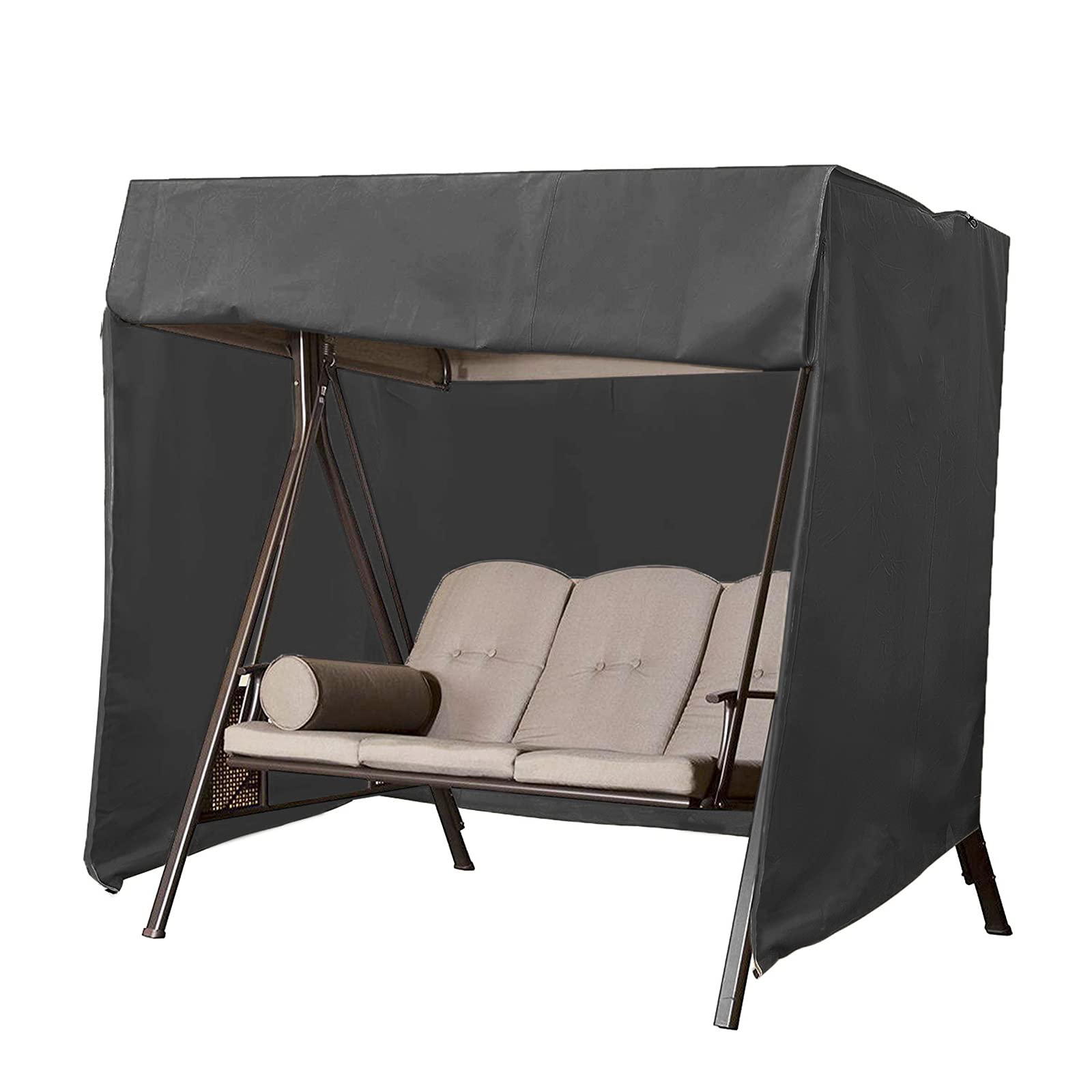 QWEASDF Garden Swing Cover, Swing Chair Cover, Triple Seater Hammock Cover, 210D Oxford Fabric, Waterproof Windproof Anti-UV, All-Weather Protection,Black,L160*W120*H170cm