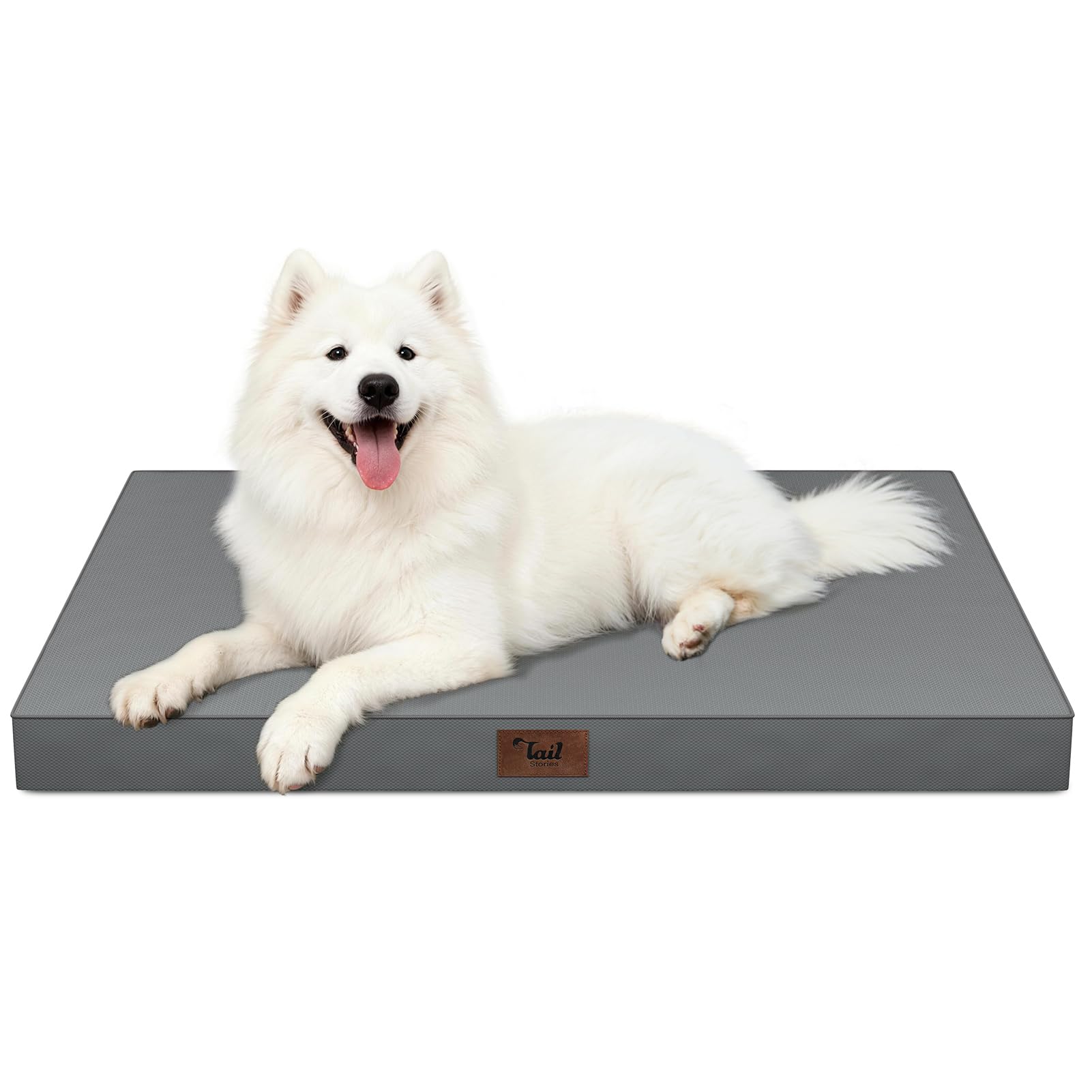 Tail Stories Extra Large Waterproof Dog Bed, Orthopedic Egg Crate Foam Pet Mattress for Large Size Dogs, Washable Oxford Fabric Crate Mat, Easy to Clean for Indoor and Outdoor Use, Grey, 104x68x9cm