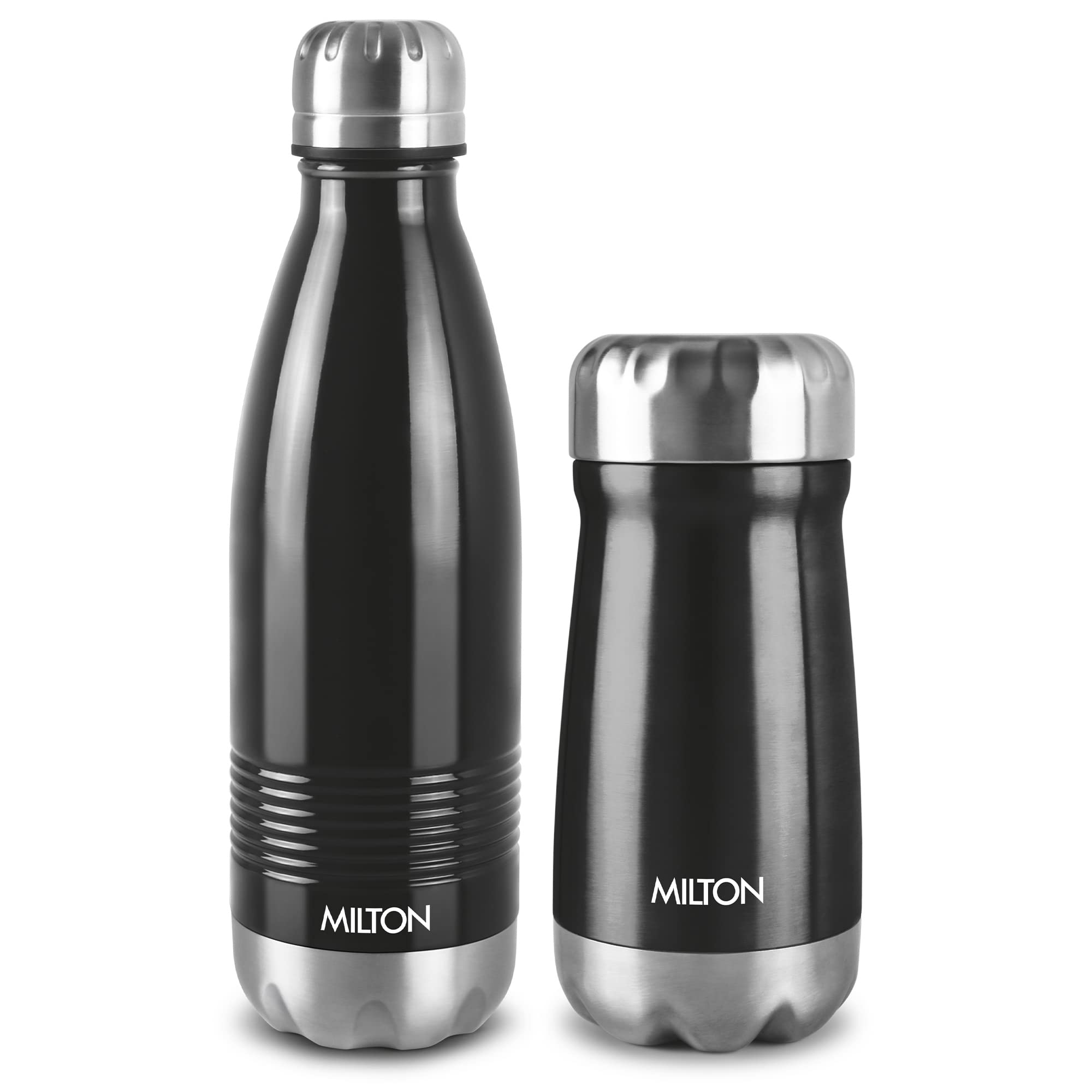 Milton Duet Set, Thermosteel 500 Duo DLX, 500 ml Thermosteel Bottle and All Rounder 400 Thermosteel Flask, 350 ml, Black | Insulated Flask | Leak Proof | Soup Flask | Long Hours Hot and Cold. (B0BJVH51CJ) Amazon Price History, Amazon Price Tracker