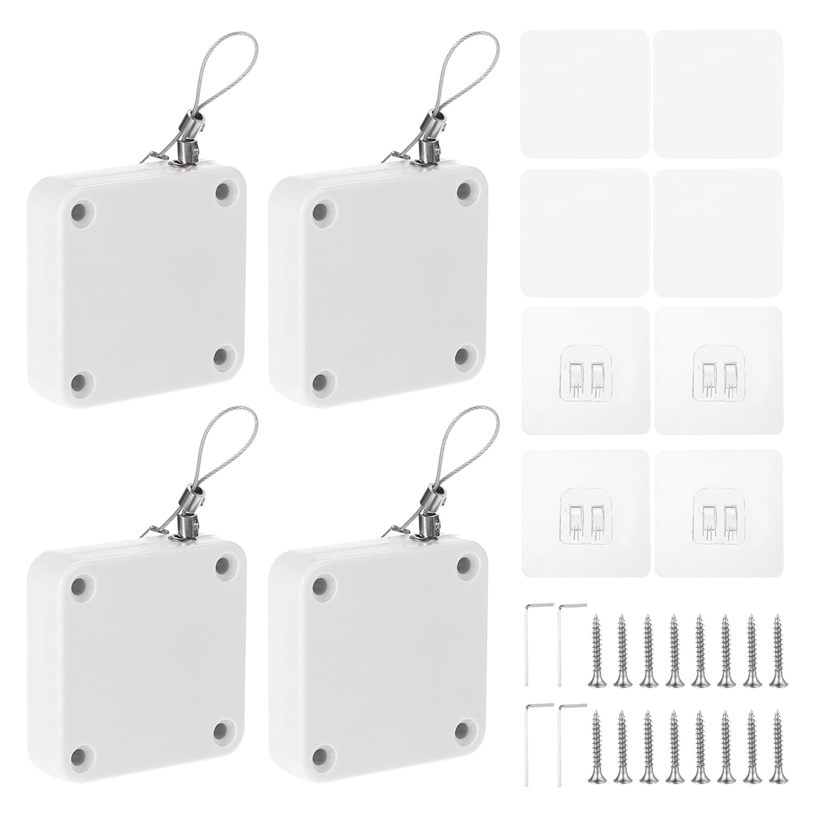 sourcing map Punch-Free 800g Automatic Sliding Screen Door Closer, Multifunctional Storm Sensor Door Closer with Steel Drawstring for Bedroom Storm Bathroom Study Room (White Pack of 4)