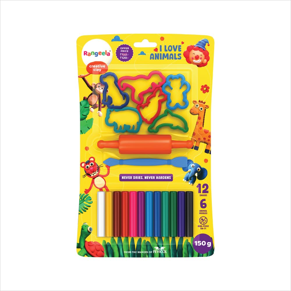 Pidilite Plastic Rangeela Creative Clay Pack Containing: Dino, Fruit, Marine and Animals, Multicolour