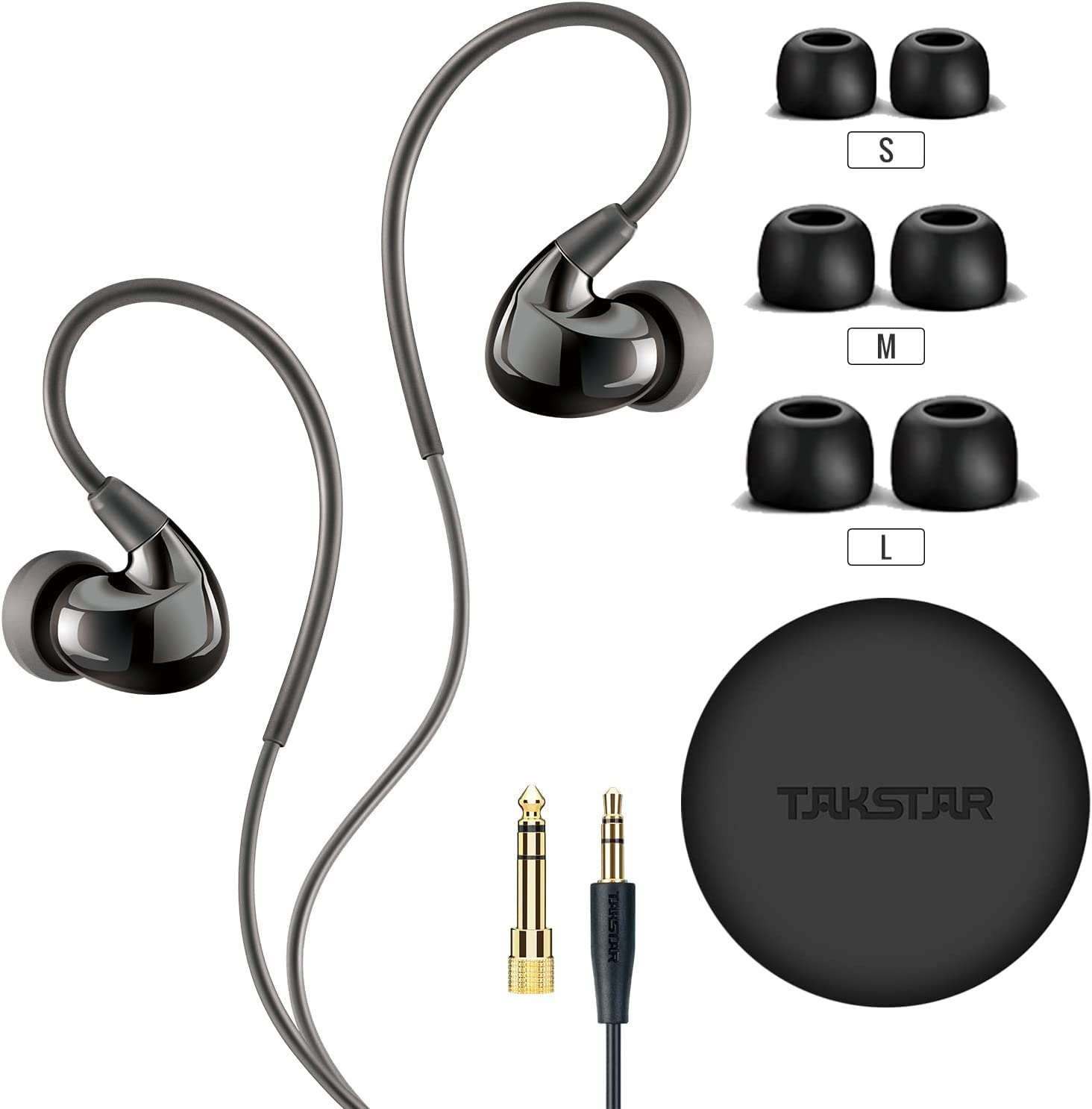 TakstarTS-2260 In-Ear Wired Earbuds with Noise Isolating, Deep Dynamic Bass, Music Earphones for iPhone iPad Smartphone Laptop MP3 Player CD Player Tablet, with Carry/Fit Earpieces/3.5mm&6.3mm Jack