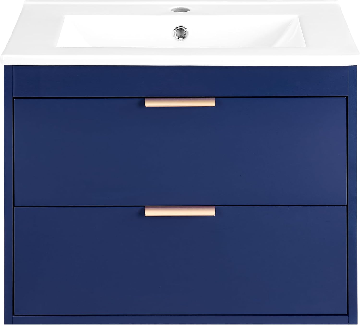 Bathroom Vanity with Sink Combo, Wall Mounted White Cabinet, Modern Floating Cabinet with Ceramic Sink, Features 2 Golden Metal Handle Drawers for Stylish Storage