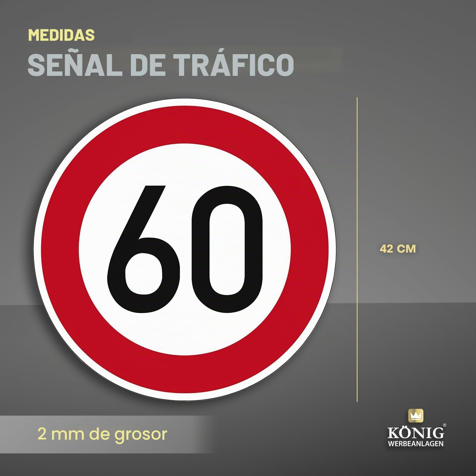 Señal de tráfico Velocidad máxima permitida 60 N° 274-60 | Ø 420 mm, aluminio 2 mm, RA1 | Señal de tráfico original según StVO con marca de calidad RAL | Dreifke