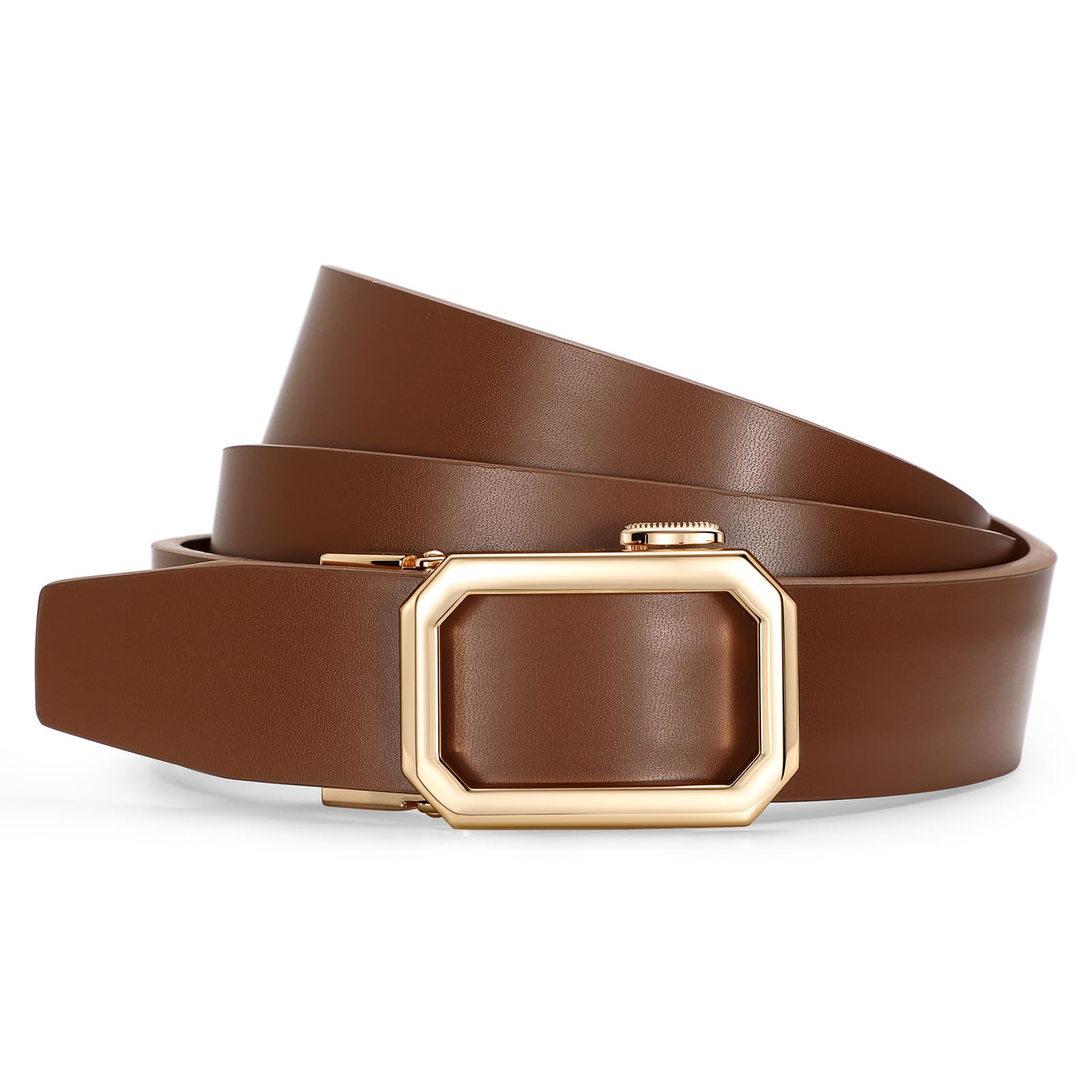 SUOSDEY Women Leather Ratchet Belt for Jeans Pants with Automatic Sliding Buckle Adjustable Belt for Ladies Width 1