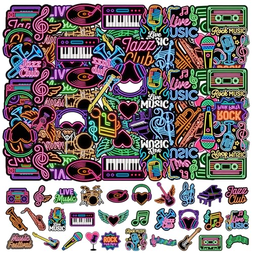 150 autocollants musicaux néon pour adultes - Lot de 30 autocollants uniques sur le thème du rock et des groupes de musique pour ordinateur portable,...