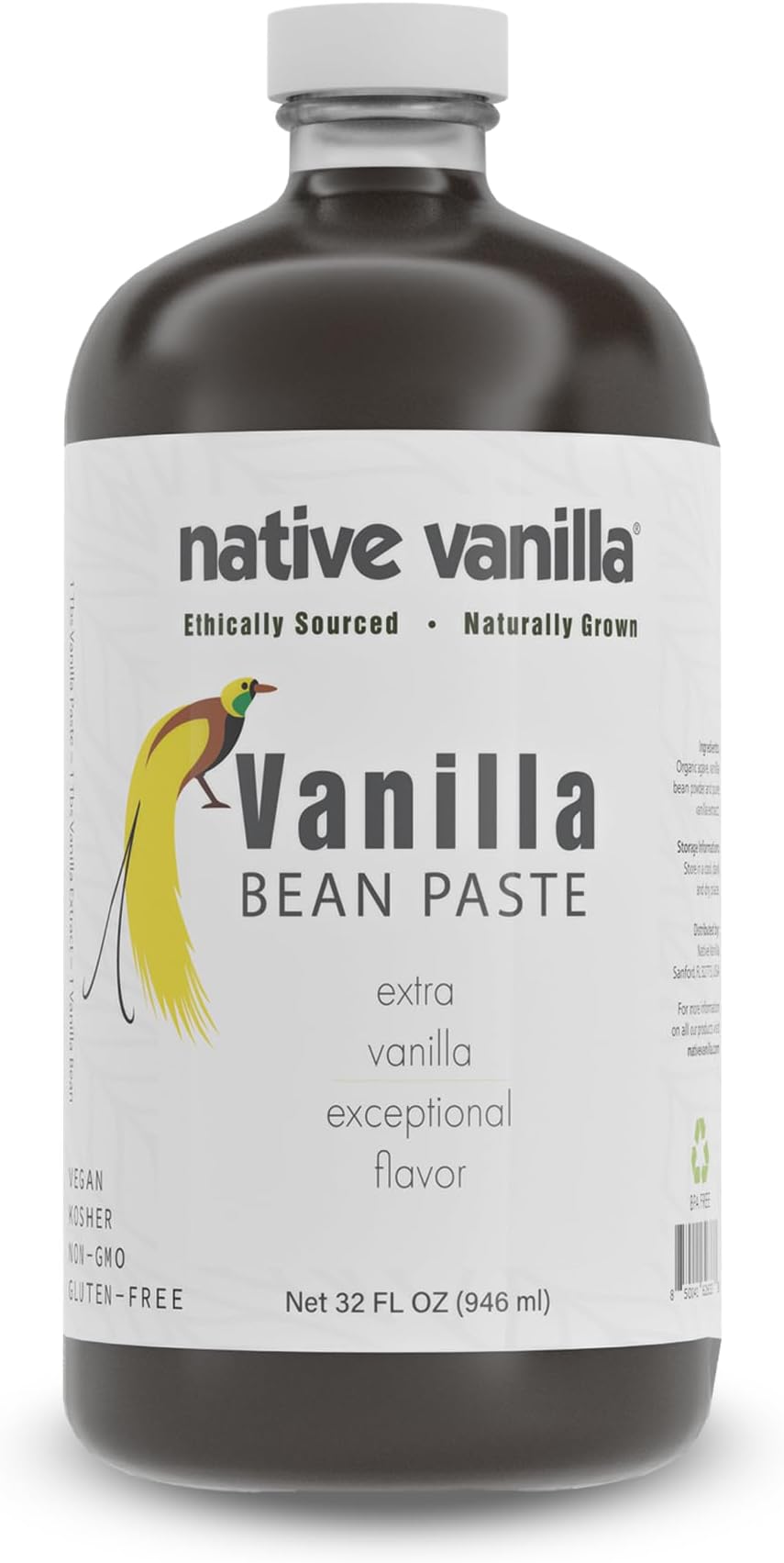 Vanilla Bean Paste - Native Vanilla - All Natural Pure Vanilla Bean Paste - Made with Organic Agave Syrup - For Cooking, Baking & Desserts - 100% Vegan & Kosher - Non-GMO & Gluten-Free - 32 oz