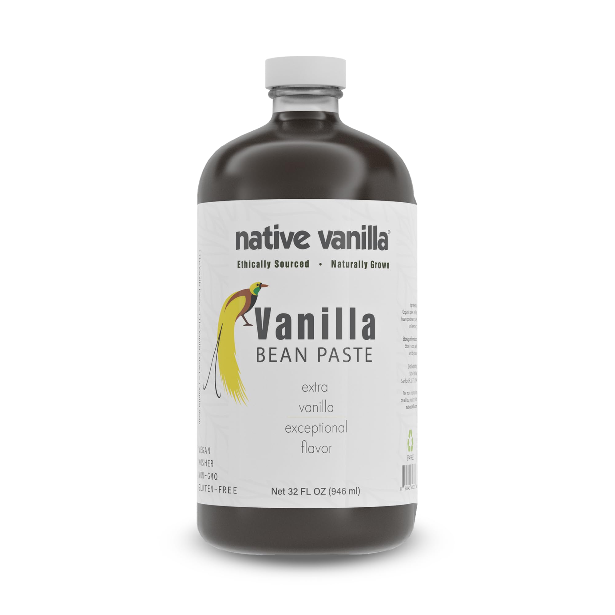 Vanilla Bean Paste - Native Vanilla - All Natural Pure Vanilla Bean Paste - Made with Organic Agave Syrup - For Cooking, Baking & Desserts - 100% Vegan & Kosher - Non-GMO & Gluten-Free - 32 oz