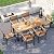 HAPPYGRILL 7 Pieces Acacia Wood Patio Dining Set with Metal Frame, Space-Saving Outdoor Furniture Set with 6 Stackable Armchairs and 69” Rectangular Table with 2” Umbrella Hole for Garden, Deck, Yard