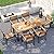 HAPPYGRILL 7 Pieces Acacia Wood Patio Dining Set with Metal Frame, Space-Saving Outdoor Furniture Set with 6 Stackable Armchairs and 69” Rectangular Table with 2” Umbrella Hole for Garden, Deck, Yard