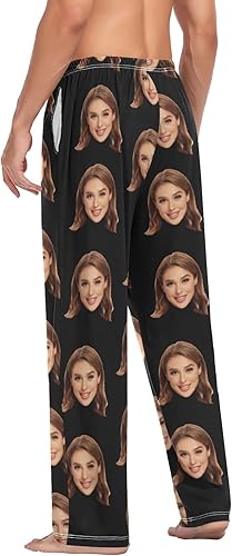 Vista 5 de Pantalones de pijama personalizados con estampado de cara con foto para hombre, pantalones de pijama casuales personalizados, regalos de vacaciones