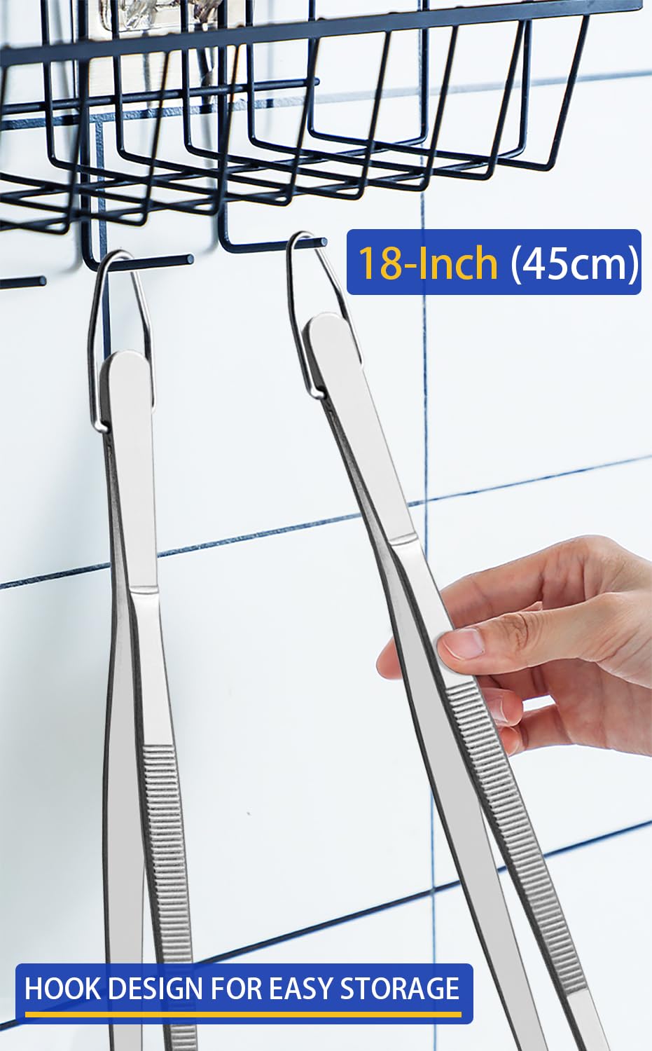 JETKONG 2 pinzas de acero inoxidable de 45 cm, pinzas gigantes resistentes, pinzas extragrandes para cocinar, asar, asar y girar alimentos (plateado)