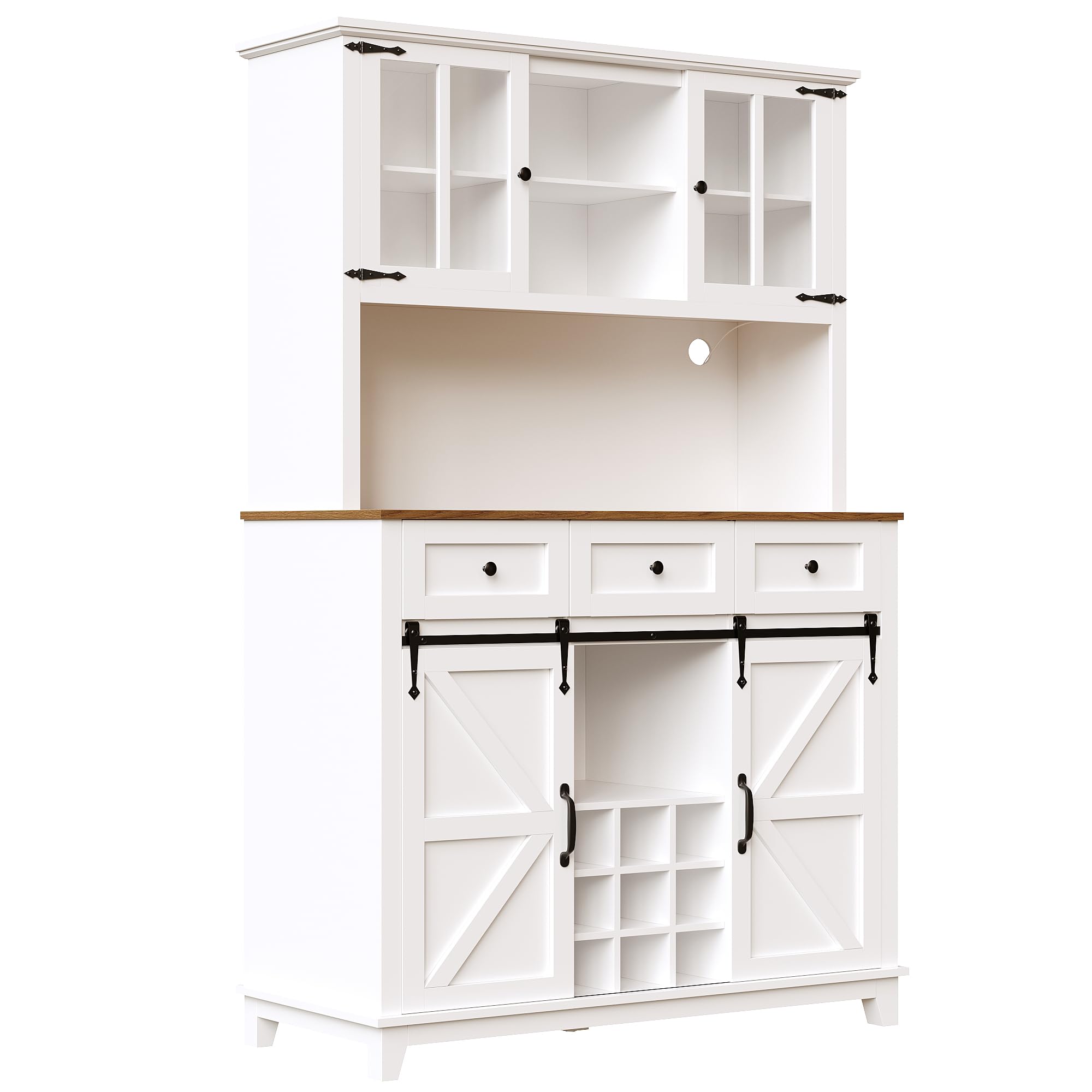 Küchenschrank mit Verstellbaren Ablagen und LED-Beleuchtung, Buffetschrank Hochschrank mit Weinregal und 3 Schubladen, Küchenschränke mit Arbeitsplatte, Küchenmöbel, Weiß, 105×38.4×180 cm