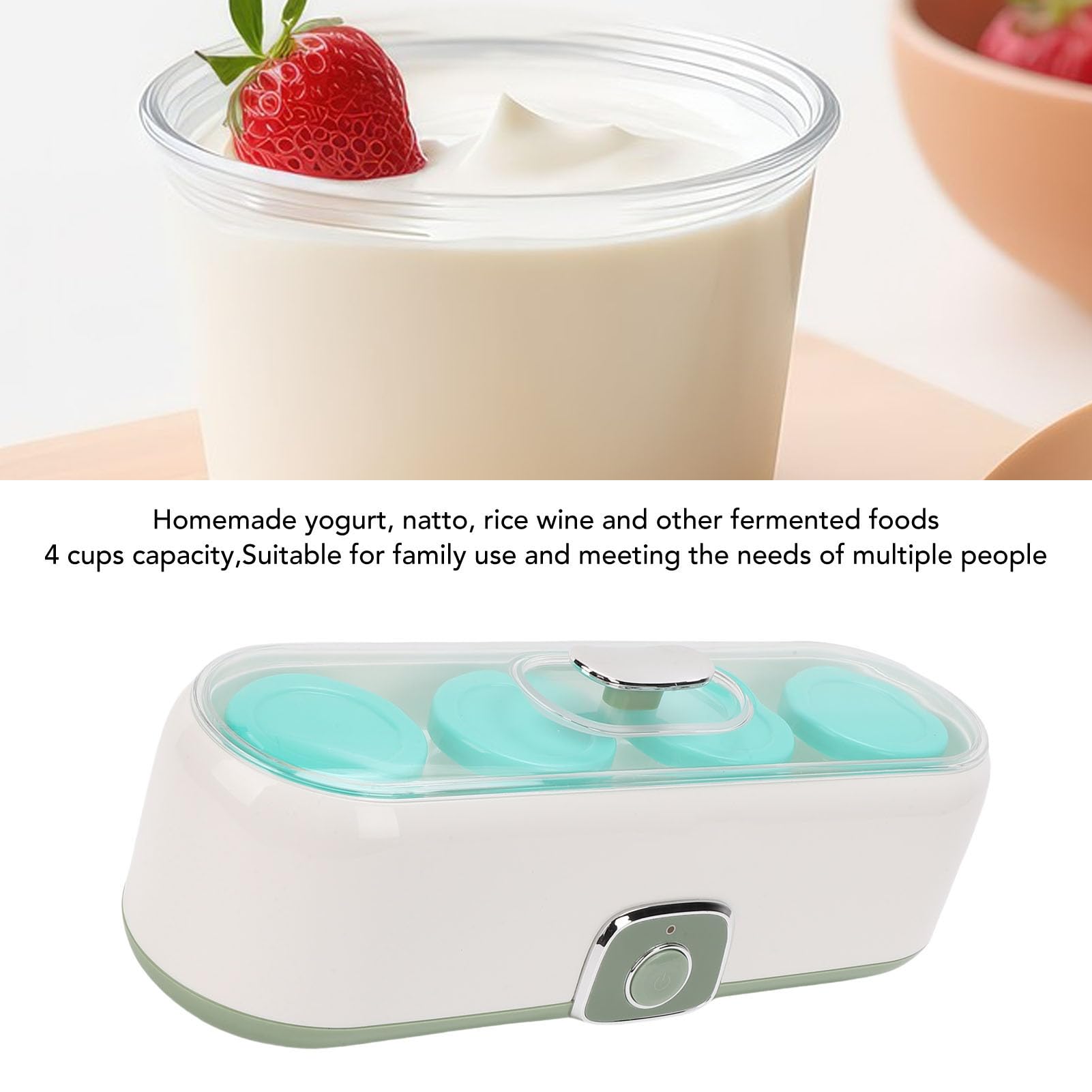 FILFEEL Automatische Joghurtmaschine mit 4 Gläsern – Elektrischer Fermenter für Hausgemachten Joghurt Natto und Reis – Kompaktes One-Touch-Küchengerät – 180 Ml Pro Glas – 220–240 V