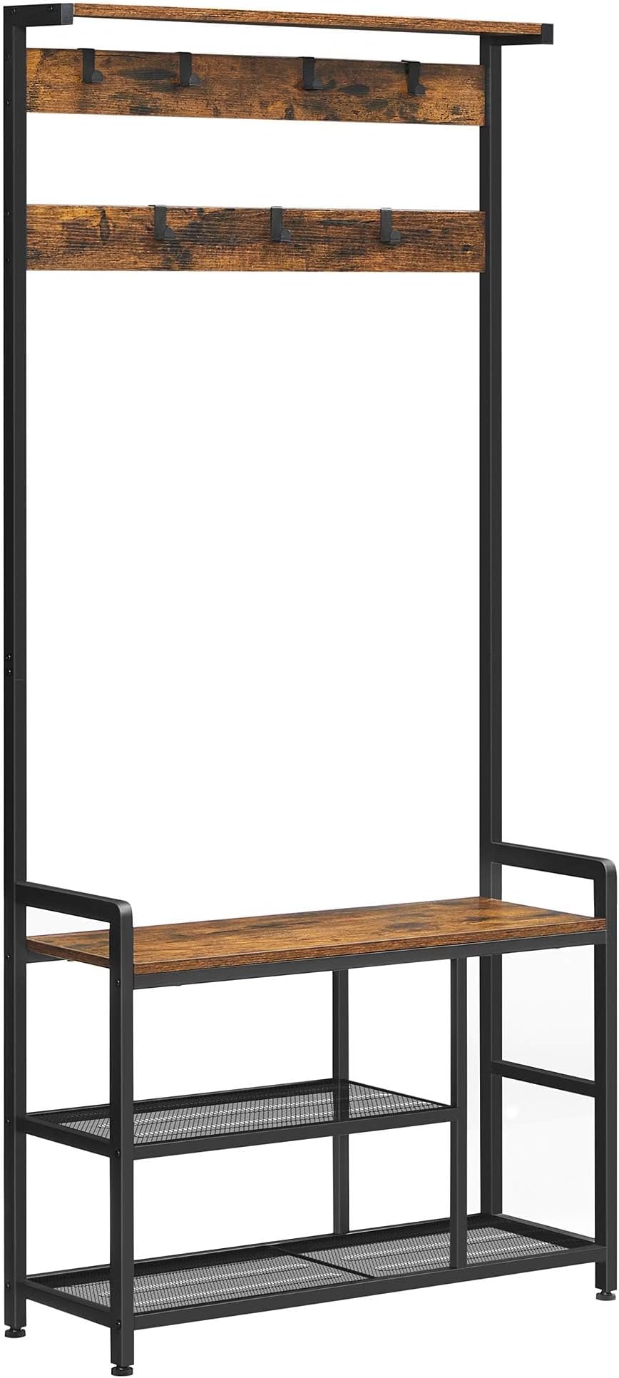 Appendiabiti VASAGLE Con Panchina - Armadio Ingresso, Scarpiera, 5 Ganci Doppi, Stile Industriale, 80x32x178.5 Cm - Foto 9