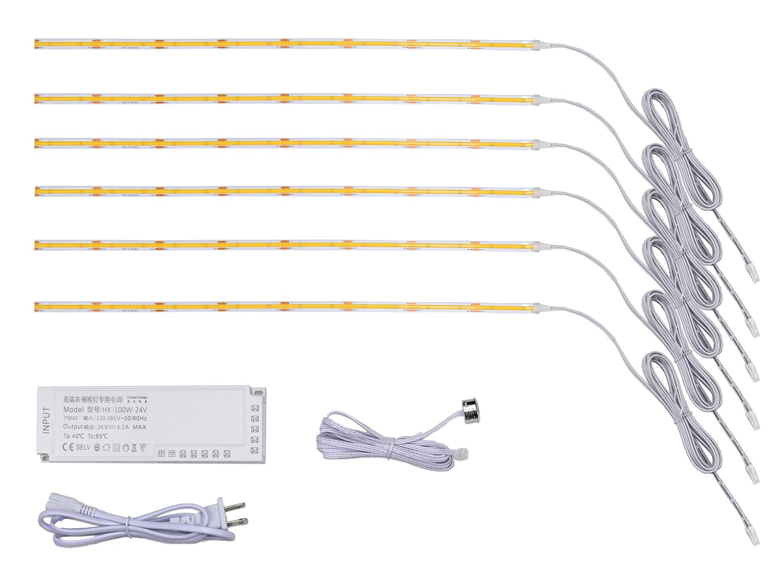 GZGMET 40 inch Under Cabinet Lights, 6 Pack Bright Closet Under Counter Lights for Kitchen, Wardrobe, Hallway，Stairs with Transformer (Natural White, 6 * 40inch LED Strips)