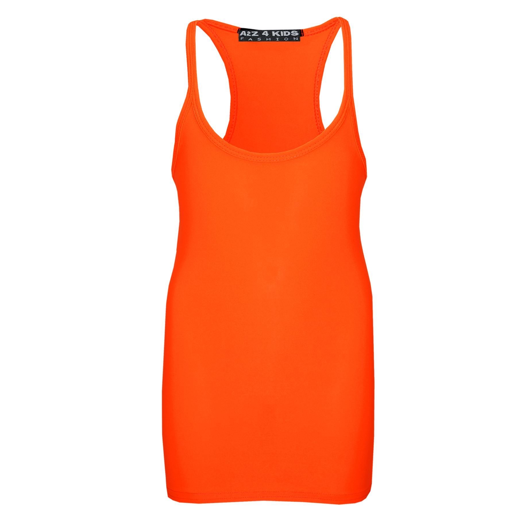 Kids Girls Childrens Vest Top - Racer Vest Neon Orange 5-6