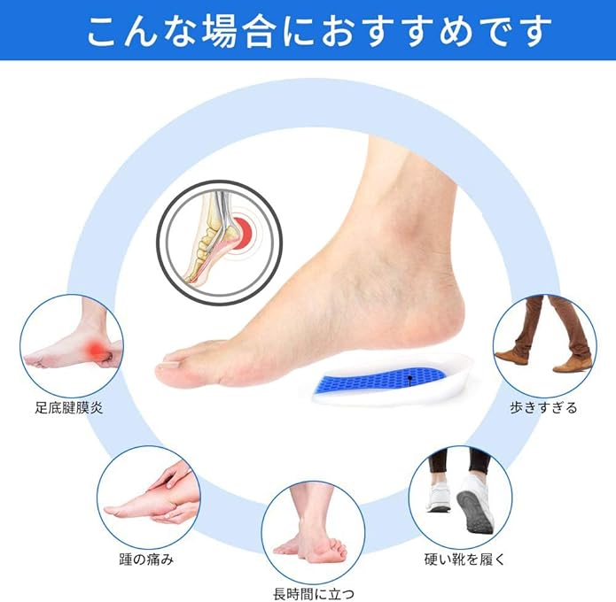 Amazon Imusen インソール かかと中敷き 半敷きシリコン 踵骨棘対応クッション 男女兼用 衝撃吸収 踵骨棘 対応 サポーター アーチ足裏サポーター 踵衝撃分散 パッド アーチ足裏サポーター ヒール偏平足 ウォーキング 立ち仕事 S Imusen インソール