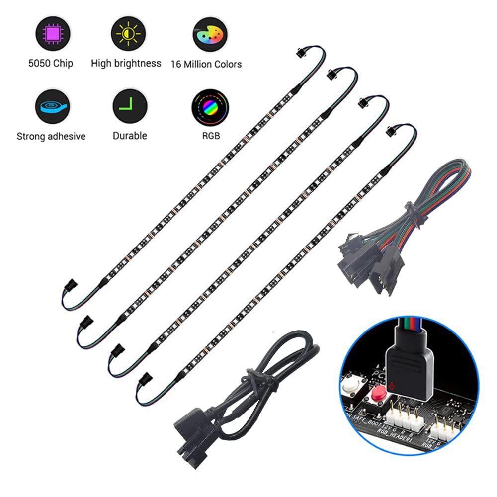 Vrabocry LED RGB PC Light Strip 4PCs 19.7in RGB LED Strip for 12V 4-Pin RGB LED headers for ASUS Aura Sync, Gigabyte RGB Fusion, Mystic Light, ASRock RGB