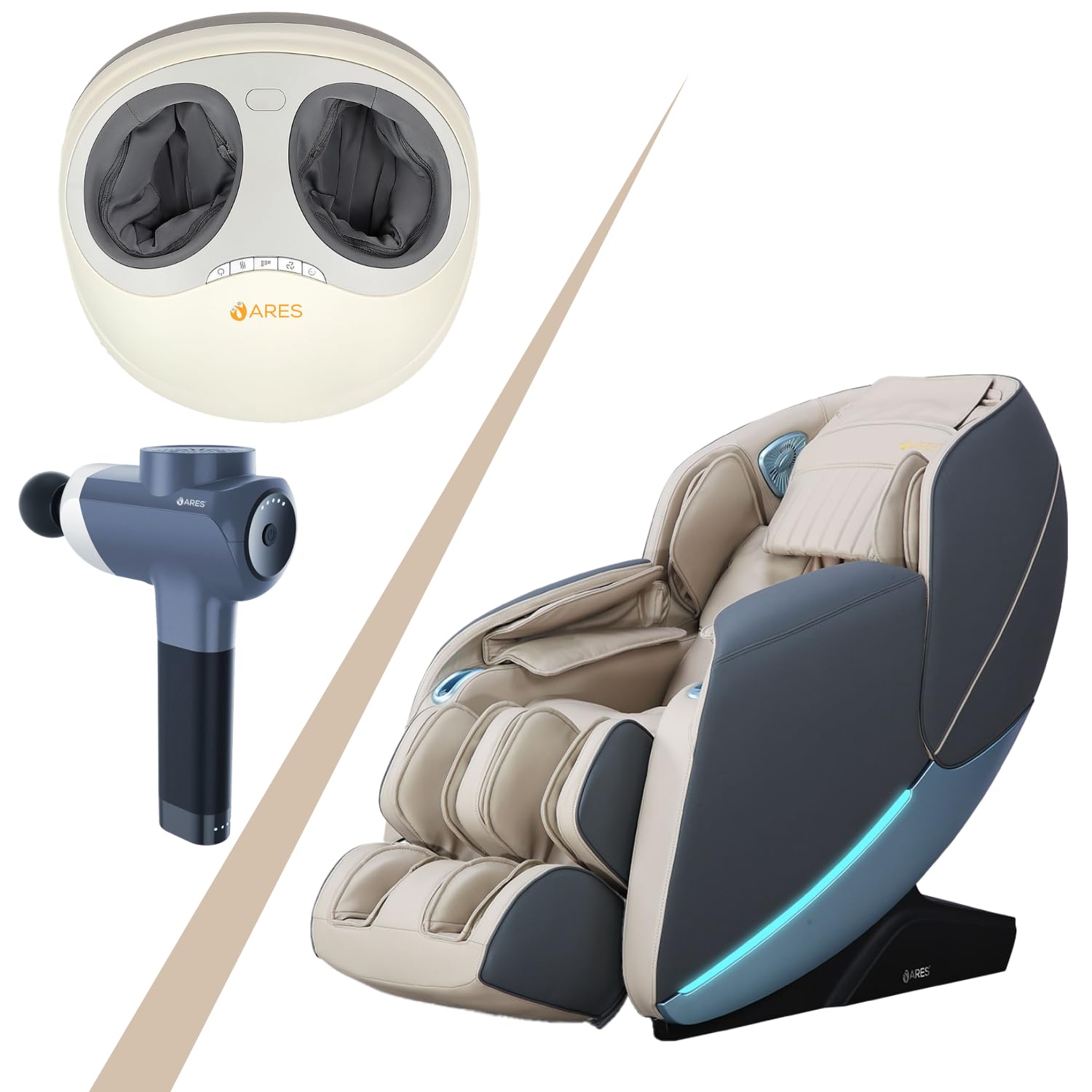 ARES iSmart-2 + iFeel + uFitness-2 Massagers | “SL” Shape Curved Rail | 12 Auto Programs | Intelligent Voice Control | Full Body Airbags | Zero Wall Design | Built In Heating Therapy | Zero Gravity