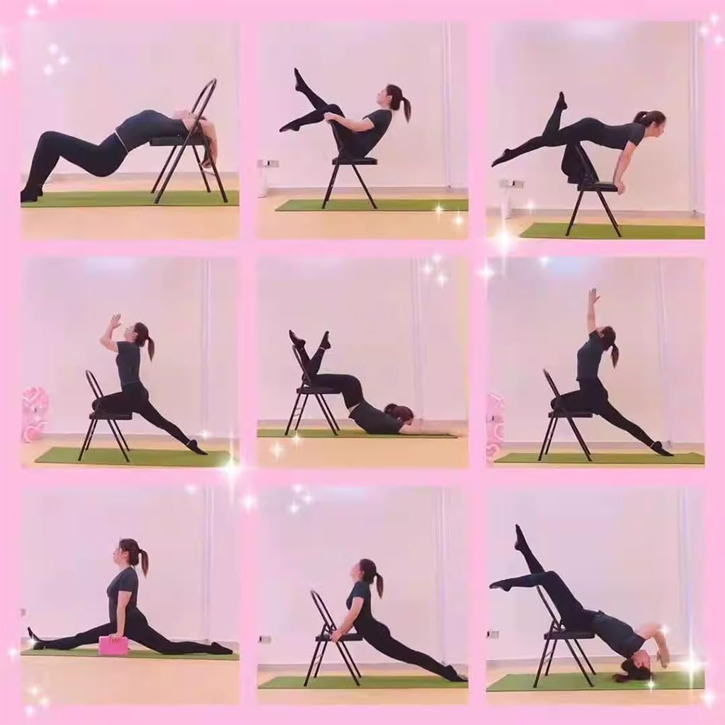 Sedia Yoga Marrone Senza Schienale Sedia Yoga Pilates Pelle PU Design a Doppia Trave Sedia Yoga Pieghevole Sedia Yoga Iyengar Sedia a inversione Yoga Dimensioni: 47 * 45 * 82 cm,Black
