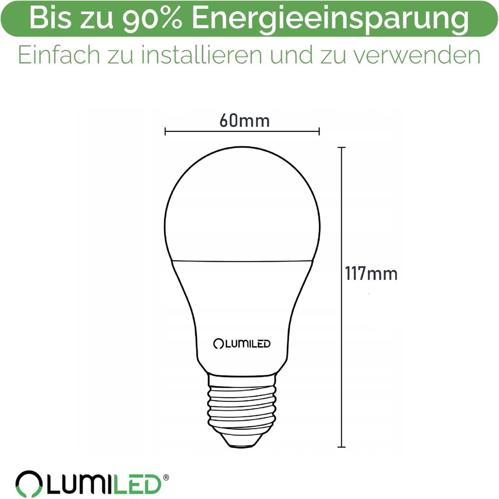 Lampa LED LUMILED A60 E27, 13W (zastępuje 135W), żarówka 1521 lumens, 3000K ciepła biel, nieściemnialna, kąt świecenia 260°, szt. 6