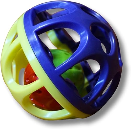 Pelota grande para gatos con campana, duradera, autoentretenimiento, ejercicio colorido en interiores (amarillo y morado)