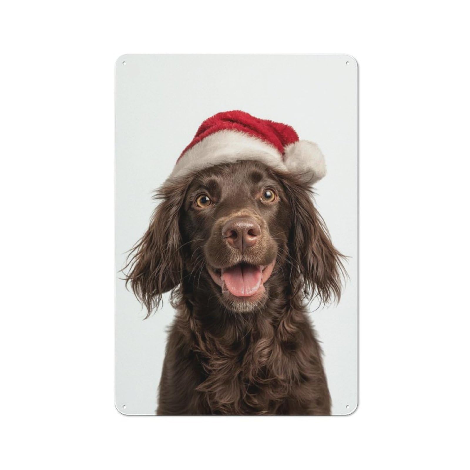 Junmoney Boykin Spaniel Dog With Santa Hat Portrait Rustic Tin Wall Plaque 30X20cm For Garage Or Workshop, For Home Interiors, Feature Walls And Decorative Displays