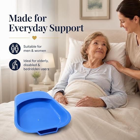 Portable Bed Pan with Handle for Men & Women, Spill-Resistant Commode Toilet Pan for Elderly, Disabled & Bedridden (32 x 24 x 8.5 cm)