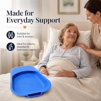 Portable Bed Pan with Handle for Men & Women, Spill-Resistant Commode Toilet Pan for Elderly, Disabled & Bedridden (32 x 24 x 8.5 cm)