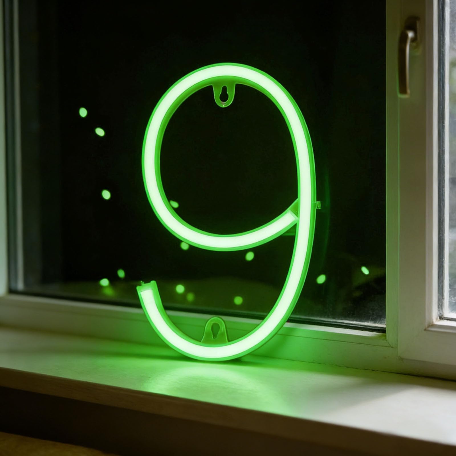 shulovehua Green Neon Letter Sign Night Lights Battery or USB Operated LED Alphabet Neon Art Lights Wall Decor Light up Words for Parties Desktop Display Restaurant Menu Board Nursery Room (Number 9) — image 1