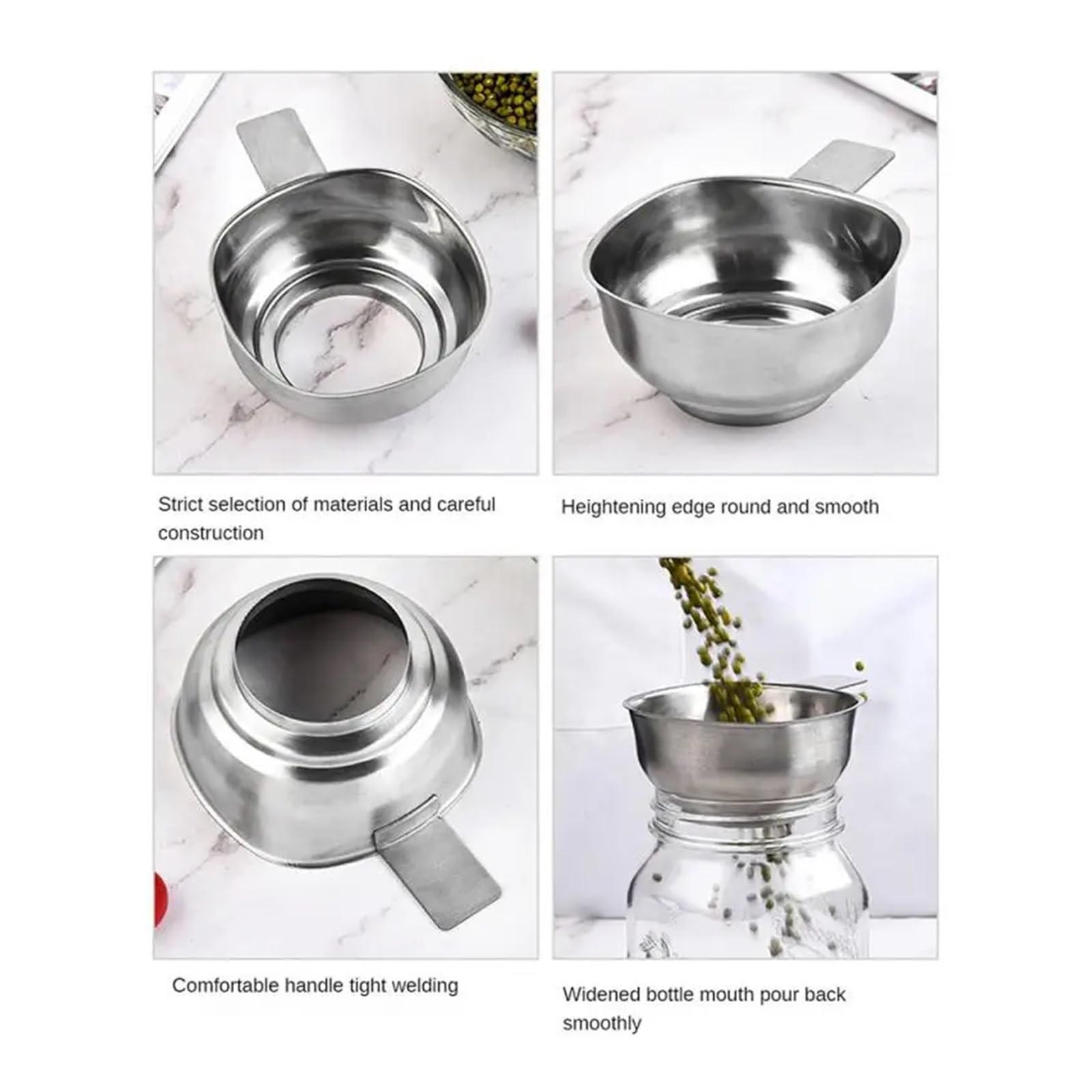 Embudos de Cocina de Acero Inoxidable de Boca Ancha for mermeladas, ensaladas y aderezos. Accesorios de Cocina multifunción for Fugas de Vino y Aceite.(Steel 7.6CM Round)
