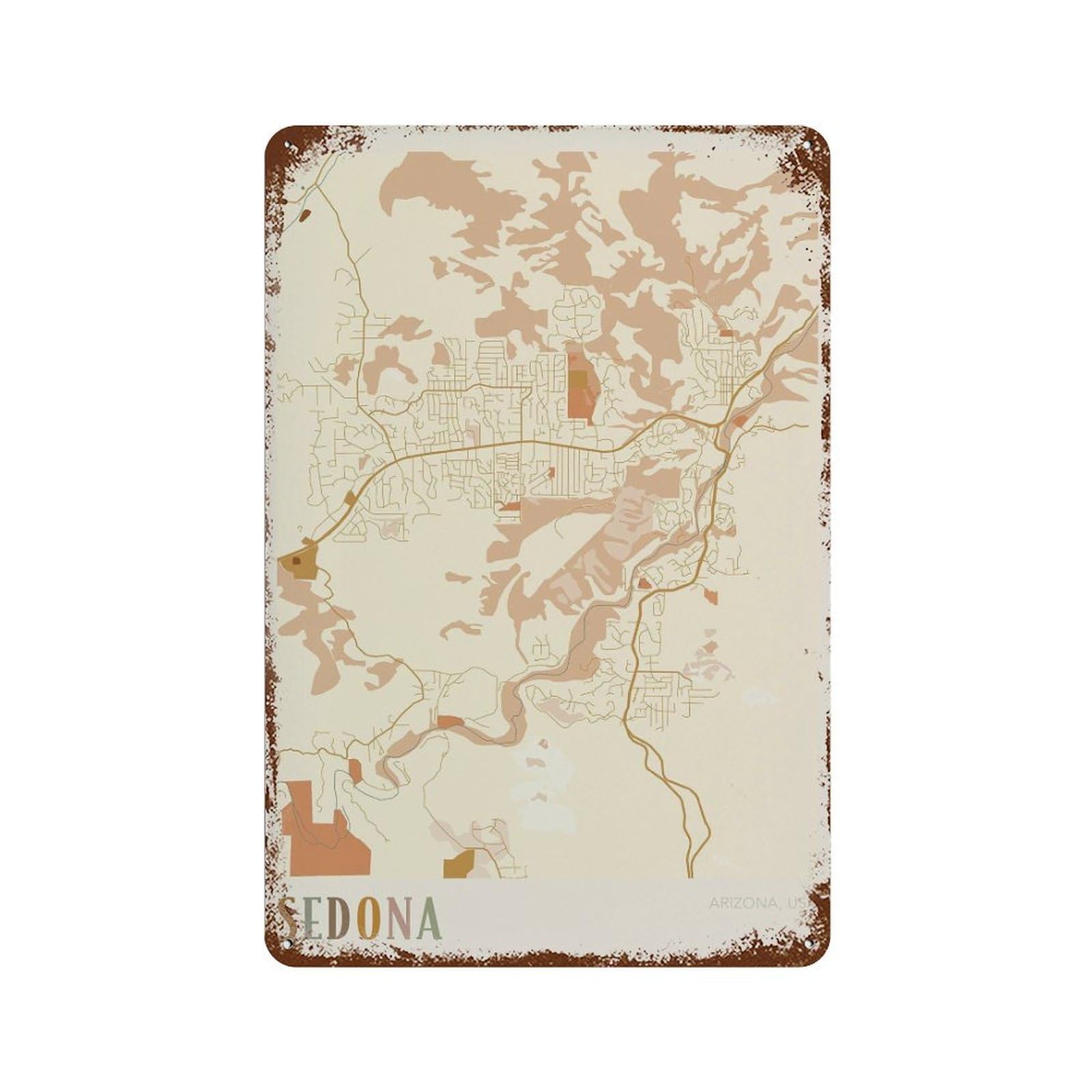 xiaoxiaoshen Sedona Map Arizona Travel Gift Boho Bedroom Decor Wall Decor Art Metal Tin Poster Modern Home Decor Art Home Bar Shop Decorations Vintage Sign 30x20cm
