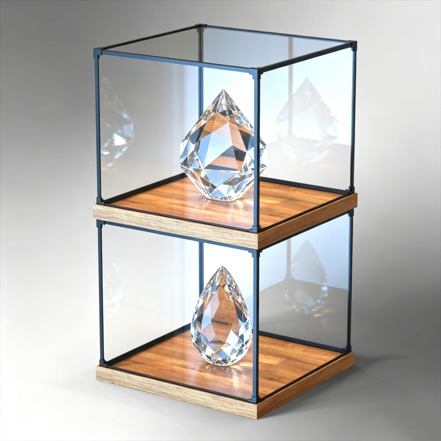Przezroczysta akrylowa witryna z drewnianą podstawą i metalową ramą, organizer do figurek akcji, przedmiotów kolekcjonerskich, zabawek - gablota 75 x 45 x 45 cm do ekspozycji domowej i detalicznej