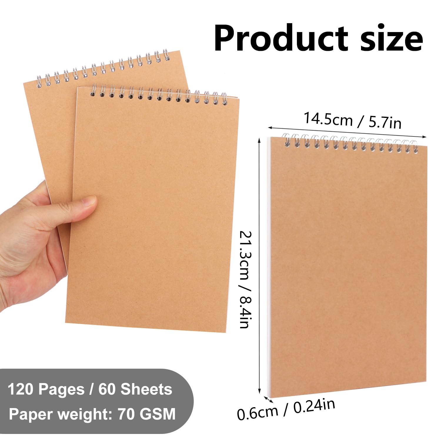 IHDYPPEW Spiral-Skizzenbuch, 21,1 x 14 cm, A5, unliniert, blanko, für Scrapbooking, Naturjournaling und Zeichnen, langlebig, tragbar und vielseitig, Skizzenblock (80 Blatt – 160 Seiten)