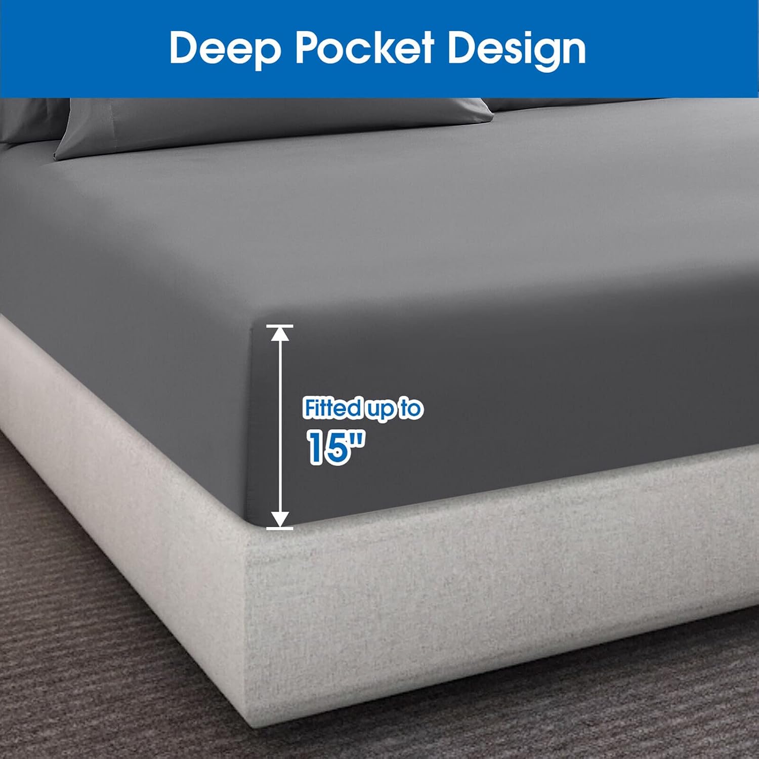 HOMEIDEAS 4 Piece Bed Sheets Set (Queen, Gray), 1800 Bedding Soft Brushed Microfiber Luxury Sheets, Deep Pockets, Easy Care, Wrinkle & Fade Free